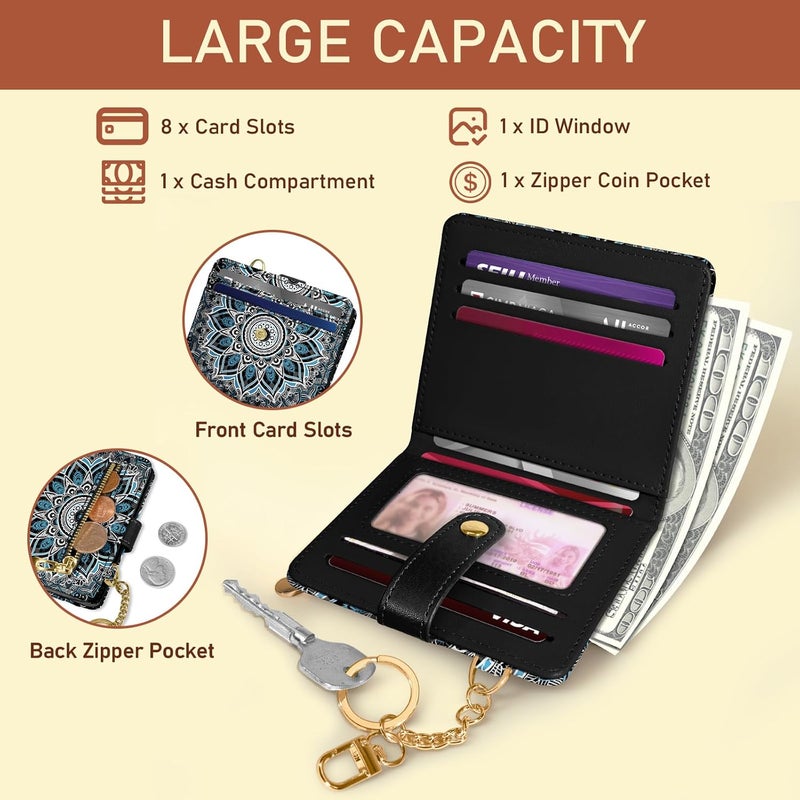 Jogjam Mandala Rfid Ladies Wallet, Small Slim Thin Compact Credit Card Women Wallet, PU Leather Bifold Cash Zipper Coin Pocket ID Window for Female - Image 4